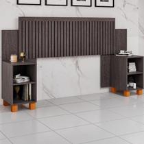 Cabeceira Box Mumbai Ripada Regulável com Mesas Laterais e Nicho para Casal/queen - Mocaccino