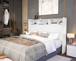 Cabeceira Box Queen Melissa 160cm com Nichos para cama Estilo Moderno Alto Padrão Compacta MDF clean Cabeceira Box Queen Melissa 160cm com Nichos para cama Estilo Moderno Alto Padrão Compacta MDF clean