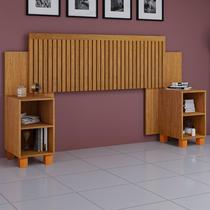 Cabeceira Box Ripada Regulável para Casal e Queen c/ 2 Mesas Cor:Naturale Cabeceira Box Ripada Regulável para Casal e Queen c/ 2 Mesas Cor:Naturale