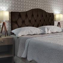 Cabeceira Box Solteiro Almofadada Capitonê Provençal Suede Marrom 90 x 60 Cm RBL