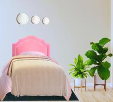 Cabeceira Box Solteiro Veludo Rosê Luxo Com Tachas Prateadas