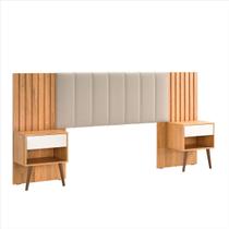 Cabeceira Box Zara Freijó com Off White Casal e Queen Extensível com Mesa de Cabeceira e Capitonê - Robel