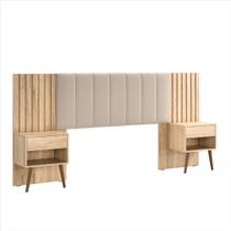 Cabeceira Box Zara Hanover Casal e Queen Extensível com Mesa de Cabeceira e Capitonê - Robel