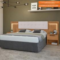 Cabeceira Calitan Lopas 158cm Com Mesas Laterais E Led Amendoa