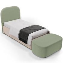 Cabeceira Cama Box 100cm Lanna com Puff Recamier Doha W01 Bouclê Oliva - Lyam Decor