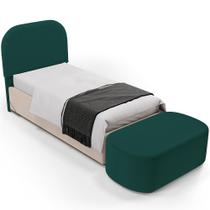 Cabeceira Cama Box 100cm Lanna Com Puff Recamier Doha W01 Bouclê Verde - Lyam Decor Cabeceira Cama Box 100cm Lanna Com Puff Recamier Doha W01 Bouclê Verde - Lyam Decor