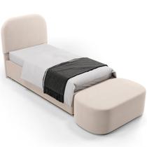 Cabeceira Cama Box 100cm Lanna com Puff Recamier Doha W01 Suede Bege - Lyam Decor