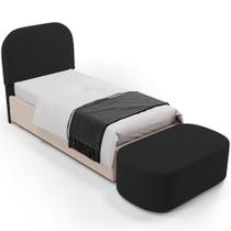 Cabeceira Cama Box 100cm Lanna com Puff Recamier Doha W01 Suede Preto - Lyam Decor