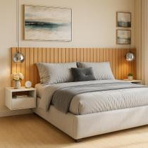 Cabeceira Cama Box Casal 1.45 Efeito Ripado 3d C/ 2 Mesas de Cabeceira Suspensa Cross Freijó - Movelove Cabeceira Cama Box Casal 1.45 Efeito Ripado 3d C/ 2 Mesas de Cabeceira Suspensa Cross Freijó - Movelove