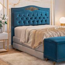 Cabeceira Cama Box Casal 140 Cm Estofada Luxor Azul Holanda Plus Speciale Home