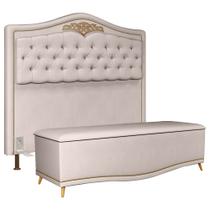 Cabeceira Cama Box Casal 140cm Com Calçadeira Baú Imperial Veludo J02 Bege - Mpozenato