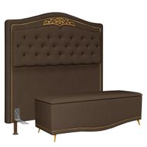 Cabeceira Cama Box Casal 140cm Com Calçadeira Baú Imperial Veludo J02 Chocolate - Mpozenato