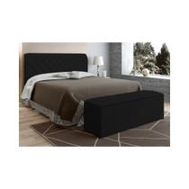 Cabeceira Cama Box Casal 140cm com Calçadeira Baú Paris Veludo Preto - JS Móveis