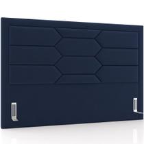 Cabeceira Cama Box Casal 140cm Estofada Nora P05 Veludo Azul Marinho - Lyam Decor