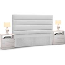 Cabeceira Cama Box Casal 140cm Greta Corano Branco e 2 Mesas de Cabeceira AD1 Branco - Mpozenato