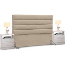 Cabeceira Cama Box Casal 140cm Greta Suede Bege e 2 Mesas de Cabeceira AD1 Branco - Mpozenato