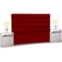 Cabeceira Cama Box Casal 140cm Greta Suede Vermelho e 2 Mesas de Cabeceira AD1 Branco - Mpozenato