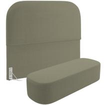 Cabeceira Cama Box Casal 140cm Lanna com Puff Recamier Doha W01 Bouclê Oliva - Lyam Decor