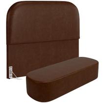 Cabeceira Cama Box Casal 140cm Lanna com Puff Recamier Doha W01 material sintético Marrom - Lyam Decor