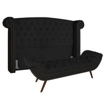 Cabeceira Cama Box Casal 140cm Provença com Calçadeira Vêneto P02 Veludo Preto - Mpozenato