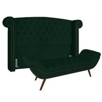 Cabeceira Cama Box Casal 140cm Provença com Calçadeira Vêneto P02 Veludo Verde Musgo - Mpozenato