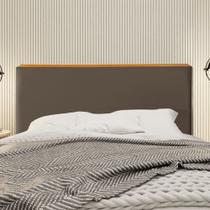 Cabeceira Cama Box Casal 1,40m Estofada Detalhe em Madeira Java Veludo Marrom