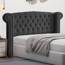 Cabeceira Cama Box Casal Adelle 140cm Com Frame Veludo Cinza - Abmaza Cabeceira Cama Box Casal Adelle 140cm Com Frame Veludo Cinza - Abmaza