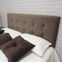 Cabeceira Cama Box Casal Durasi 10 Suede Bege Botões Marrom Almofadado 140 X 60 RBL