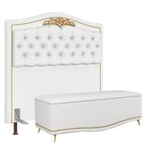 Cabeceira Cama Box Casal King 195cm Com Calçadeira Baú Imperial J02 Corano Branco - Mpozenato