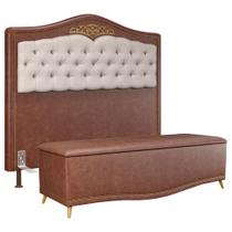 Cabeceira Cama Box Casal King 195cm Com Calçadeira Baú Imperial J02 Corano Marfim/Marrom - Mpozenato