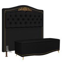 Cabeceira Cama Box Casal King 195cm Com Calçadeira Baú Imperial J02 Corano Preto - Mpozenato