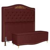 Cabeceira Cama Box Casal King 195cm Com Calçadeira Baú Imperial Veludo J02 Vinho - Mpozenato