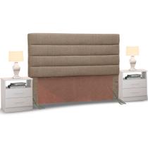 Cabeceira Cama Box Casal King 195cm Greta Linho Areia e 2 Criados Branco - Mpozenato Cabeceira Cama Box Casal King 195cm Greta Linho Areia e 2 Criados Branco - Mpozenato