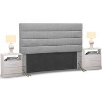 Cabeceira Cama Box Casal King 195cm Greta Linho e 2 mesa de cabeceiras Branco - Mpozenato