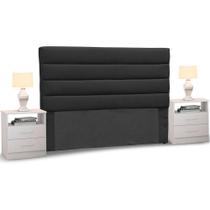 Cabeceira Cama Box Casal King 195cm Greta Suede Preto e 2 Criados Branco - Mpozenato Cabeceira Cama Box Casal King 195cm Greta Suede Preto e 2 Criados Branco - Mpozenato