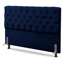 Cabeceira Cama Box Casal Lylla 140cm Capitonê com Frame Veludo Azul Marinho - Desk Design Cabeceira Cama Box Casal Lylla 140cm Capitonê com Frame Veludo Azul Marinho - Desk Design