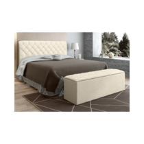 Cabeceira Cama Box Casal Queen 160cm com Calçadeira Baú Paris Veludo Bege - JS Móveis