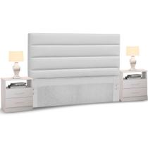 Cabeceira Cama Box Casal Queen 160cm Greta Corano Branco e 2 Mesas de Cabeceira Flex DM1 Branco - Mpozenato