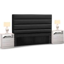 Cabeceira Cama Box Casal Queen 160cm Greta Corano Preto e 2 Mesas de Cabeceira Flex DM1 Branco - Mpozenato