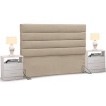 Cabeceira Cama Box Casal Queen 160cm Greta Suede Bege e 2 Criados Branco - Mpozenato Cabeceira Cama Box Casal Queen 160cm Greta Suede Bege e 2 Criados Branco - Mpozenato