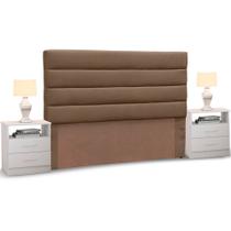 Cabeceira Cama Box Casal Queen 160cm Greta Suede Marrom e 2 Mesas de Cabeceira Flex DM1 Branco - Mpozenato