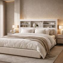 Cabeceira Cama Box Casal Queen MDF Quarto Com Prateleiras 167cm Lisboa cor:branco