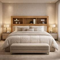 Cabeceira Cama Box Casal Queen MDF Quarto Com Prateleiras 167cm Lisboa cor:nature ripado