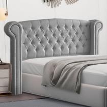 Cabeceira Cama Box Casal Queen Size Adelle 160cm Com Frame Veludo Cinza - Abmaza Cabeceira Cama Box Casal Queen Size Adelle 160cm Com Frame Veludo Cinza - Abmaza