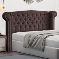 Cabeceira Cama Box Casal Queen Size Adelle 160cm Com Frame Veludo Marrom - Abmaza Cabeceira Cama Box Casal Queen Size Adelle 160cm Com Frame Veludo Marrom - Abmaza
