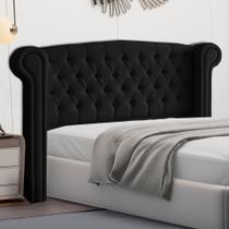 Cabeceira Cama Box Casal Queen Size Adelle 160cm Com Frame Veludo Preto - Abmaza Cabeceira Cama Box Casal Queen Size Adelle 160cm Com Frame Veludo Preto - Abmaza