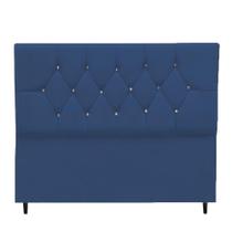 Cabeceira Cama Box Estofada Casal 140 Cm Geovana Suede Azul Marinho