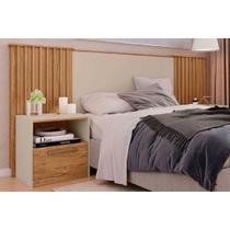 Cabeceira Cama Box Estofada Extensível Casal/Queen/King Lucius 2 Mesas c/ 1 Gaveta Freijo/Off White - Caemmun