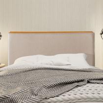 Cabeceira Cama Box King 1,93m Estofada Detalhe em Madeira Java Linho Bege