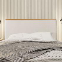 Cabeceira Cama Box King 1,93m Estofada Detalhe em Madeira Java Linho Crú